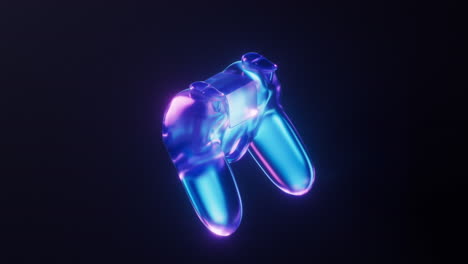 loop animation of gamepad with dark neon light effect, 3d rendering.