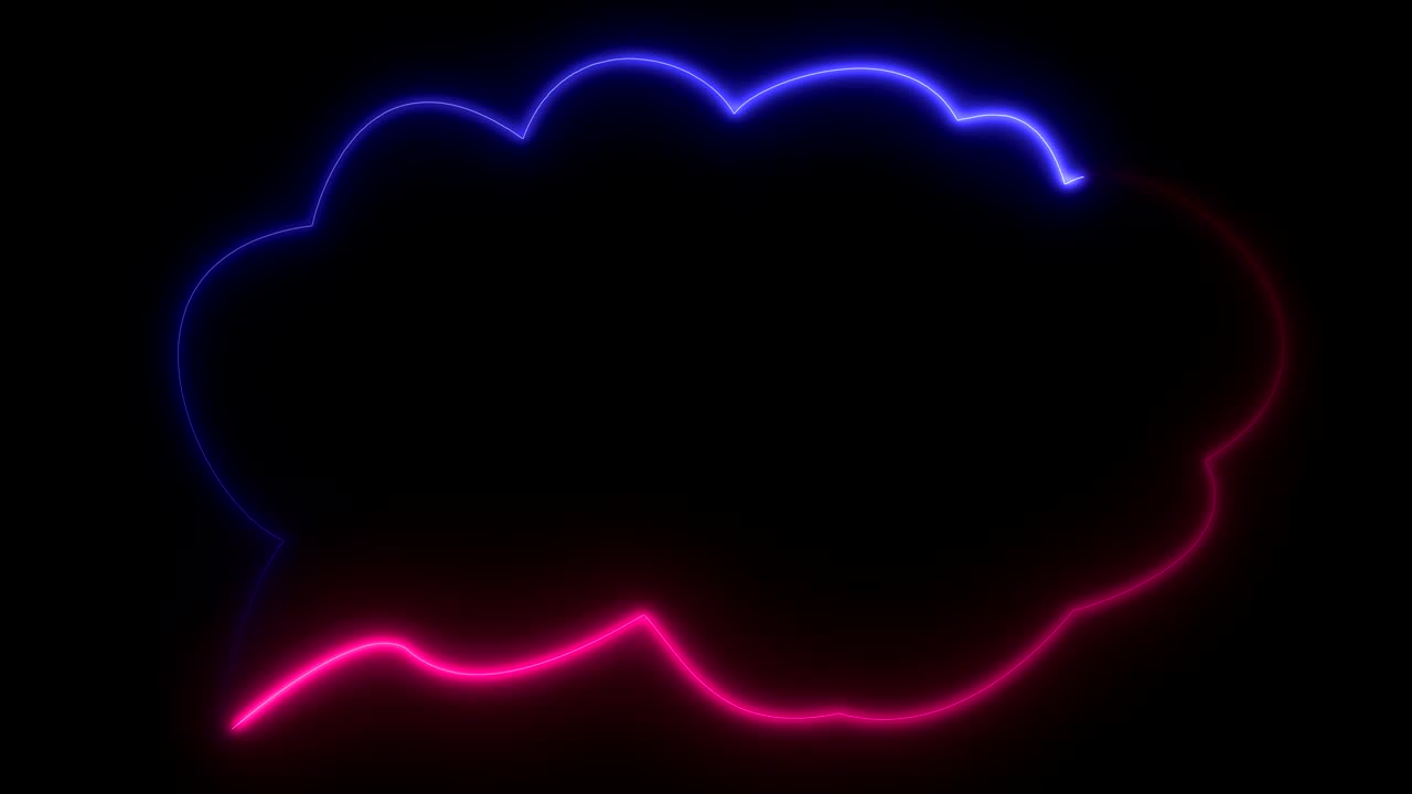 네온 분홍색과 보라색, 흑색 배경에 박이고 반이는 음성 거품의 표시