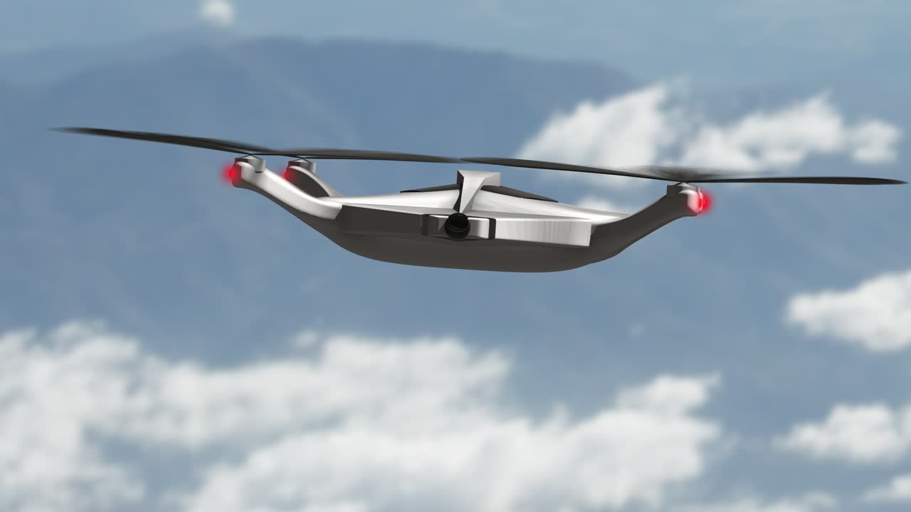 비행하는 드론 전면 뷰