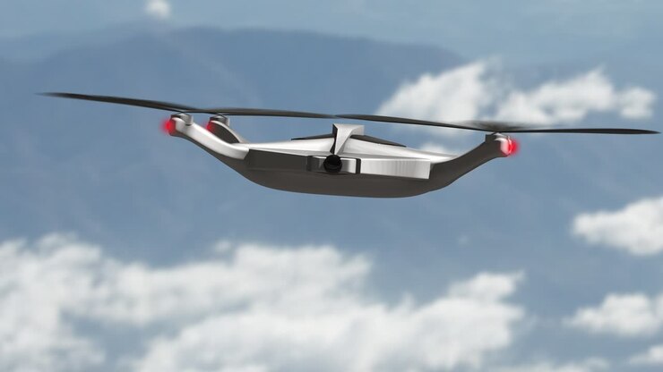 Flyvende drone, frontalt udsyn