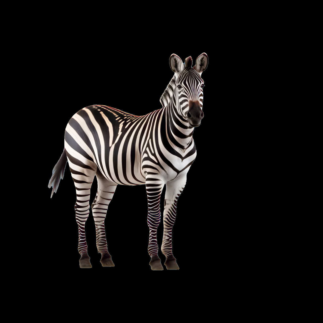 Elegant zebra animation isolated asset, transparent 4K video, alpha channel, ProRes 4444