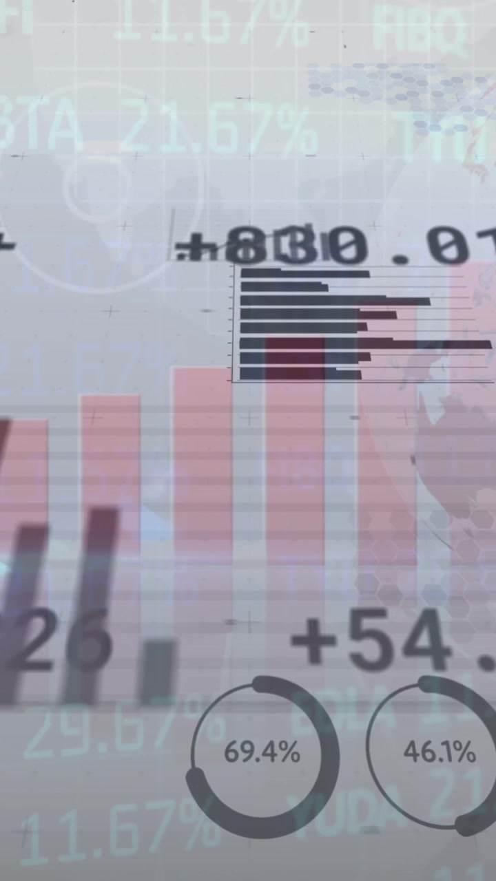 Animation of financial graphs and changing numbers on grey background
