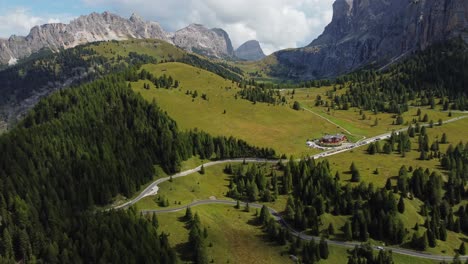 orbit drone shot of the great dolomites road in italy