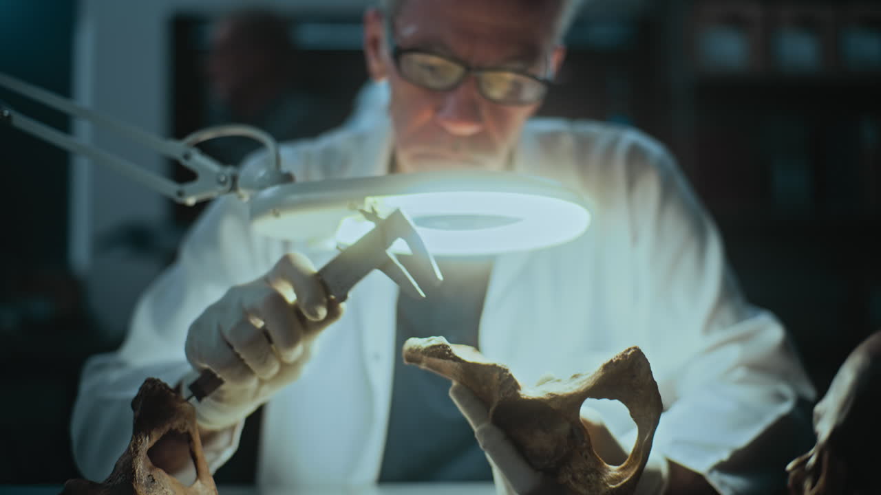 paleontólogo examinando fósiles