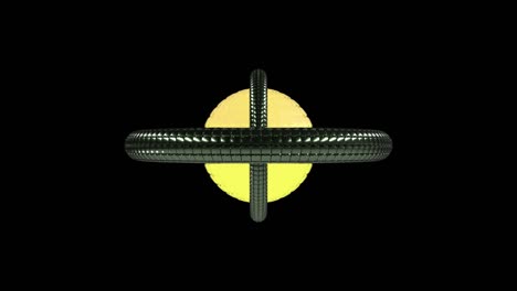 giro de una bola geométrica futurista construida a partir de cuadrados. órbitas que se mueven alrededor de la esfera de neón. patrón sin costuras.