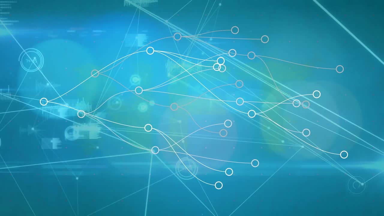 Animation af netværk af forbindelser og NFT-tekst på blå baggrund