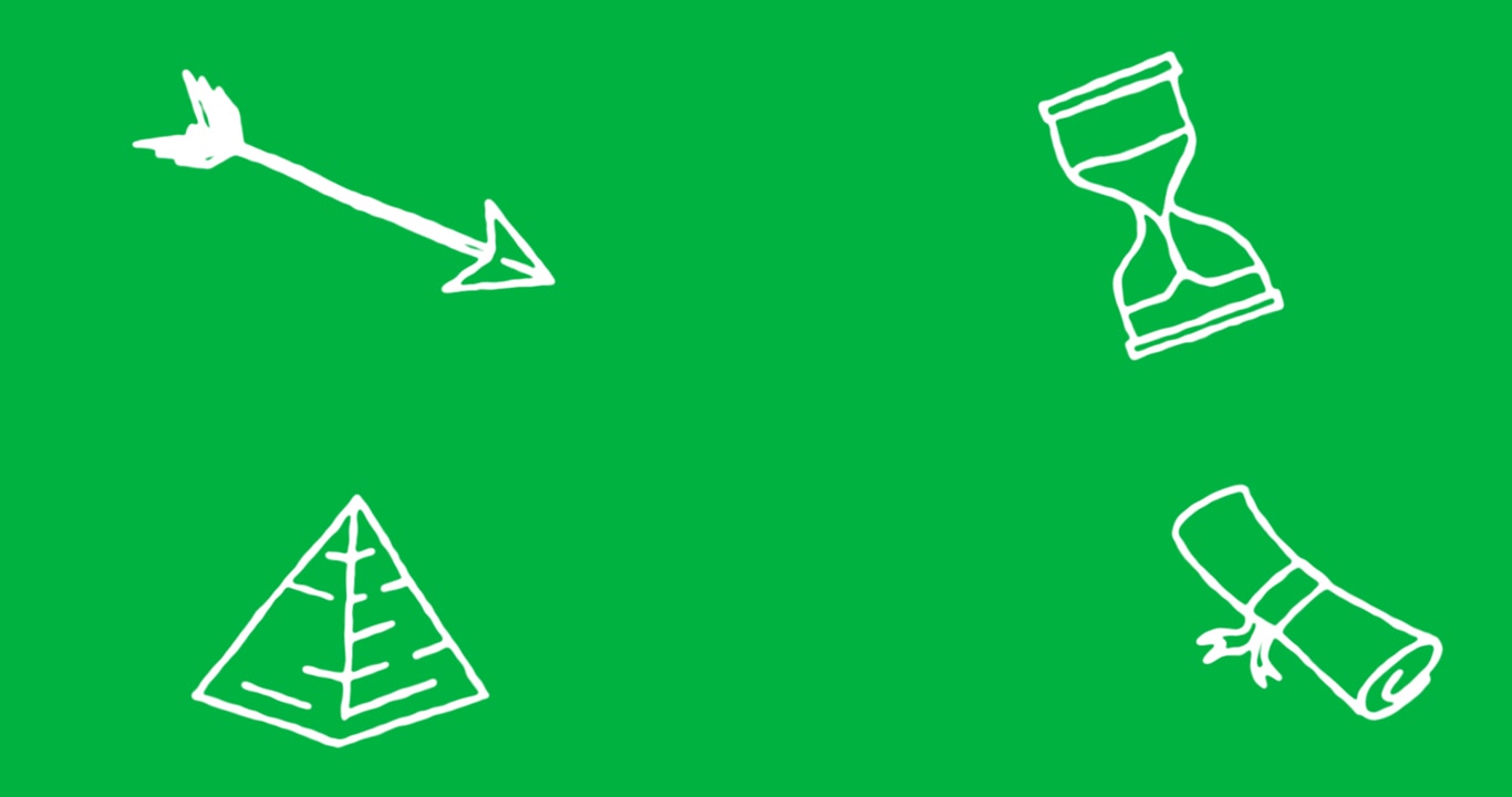 Hand-Drawn White Icons on Green Screen Background
