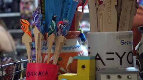 slow motion shot of gifts within the gift shops in oxacaca, mexico