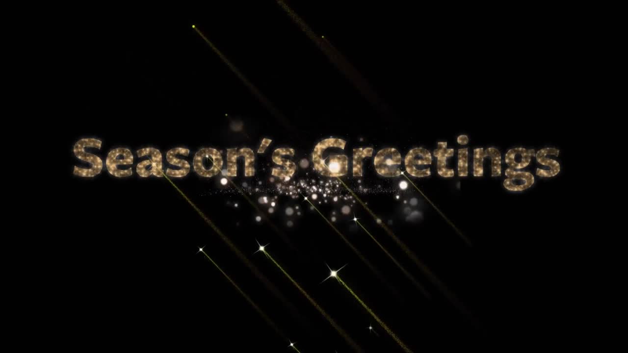 Animation of season's greetings text over fireworks on black background