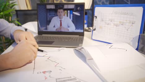 gente de negocios analizando gráficos y gráficos en videollamadas en línea.