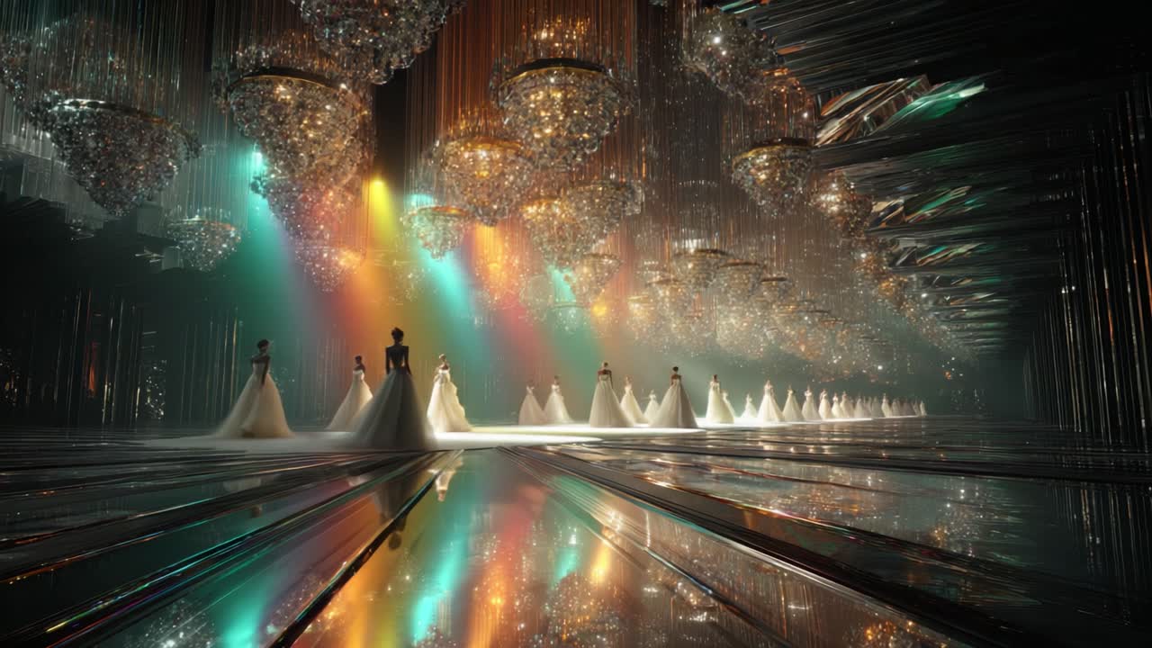 A Grand Fashion Show with Dazzling Chandeliers