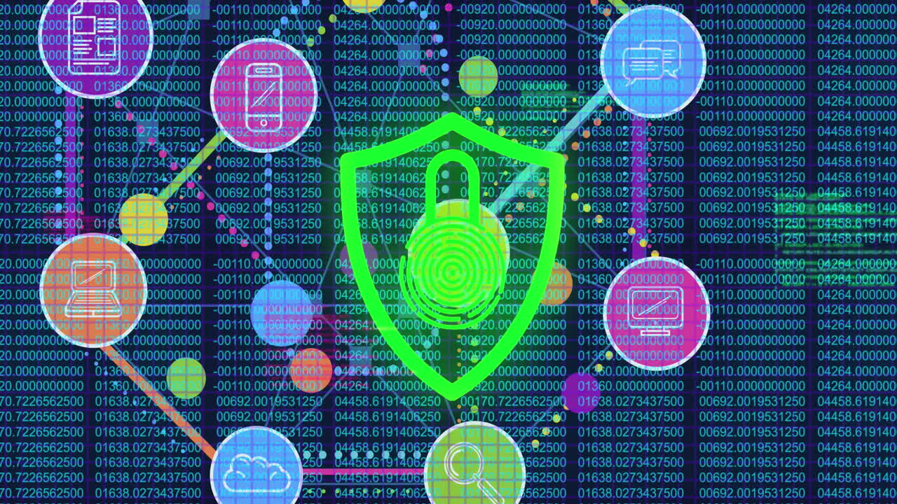 este video muestra una red de conexiones hecha de iconos digitales