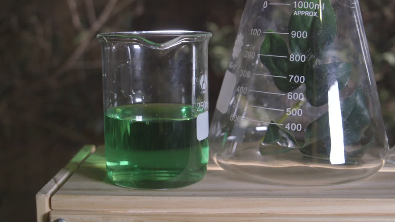 química configurada con líquido verde