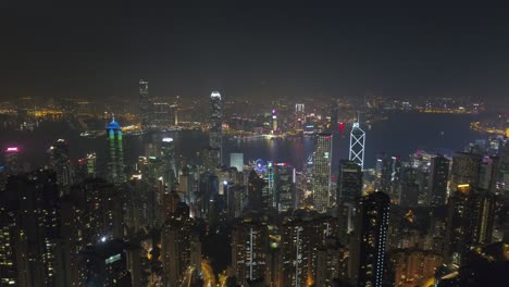 noche iluminada ciudad de hong kong bahía famoso panorama aéreo 4k china