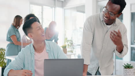 Business,-laptop-and-men-with-fist-bump