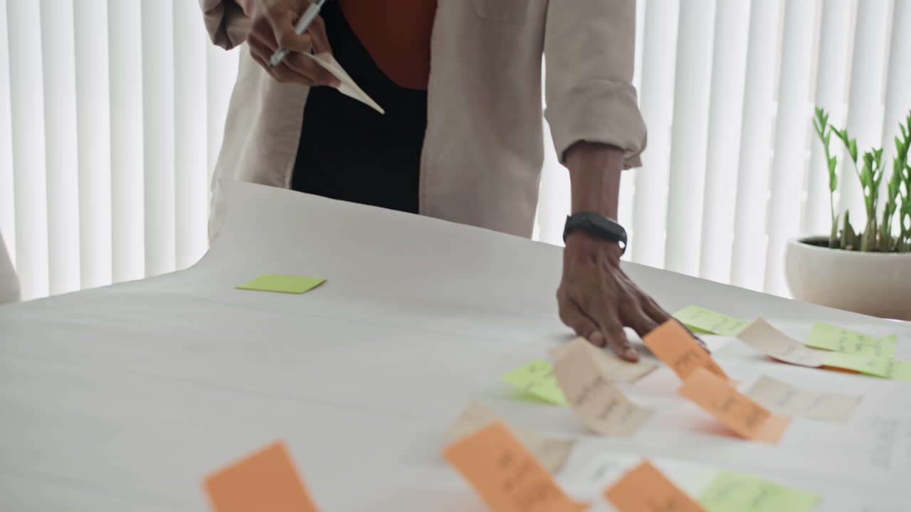 Team of Workers Writing Ideas about Marketing Project on Stickers at Office