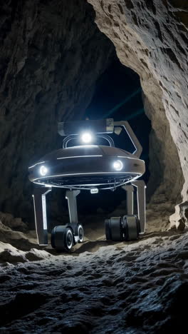 advanced robot exploring a cave