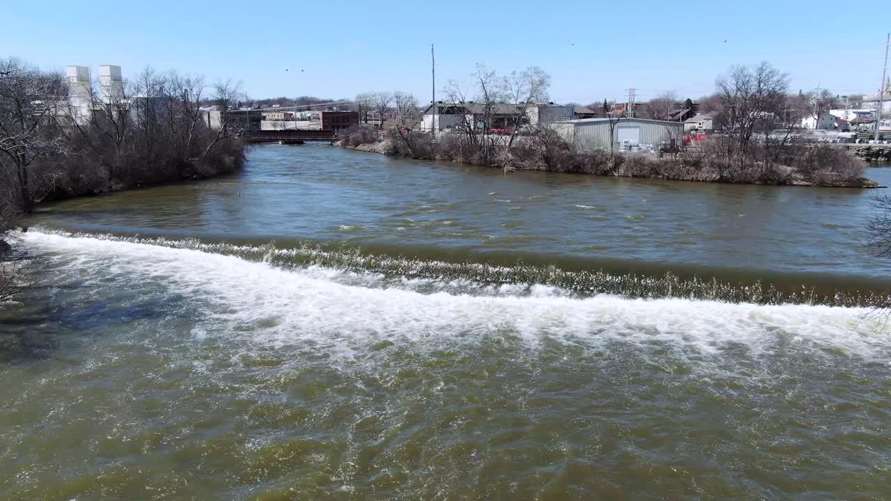 Small waterfall in Fox river near Kaukauna Wisconsin