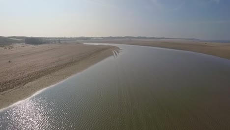 Aerial:-The-touristic-beach-of-Vrouwenpolder,-the-Netherlands