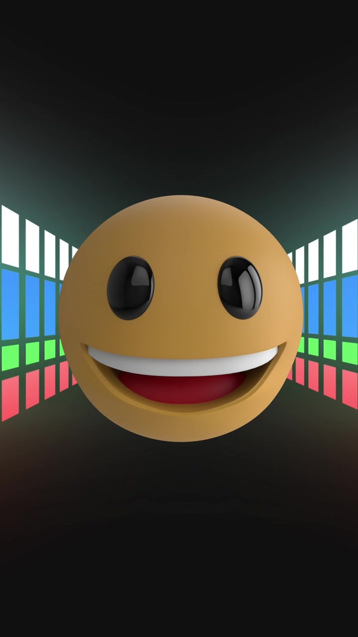 Animation of smiling emoji icon over neon tunnel
