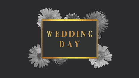 wedding day with gold frame and retro flowers pattern