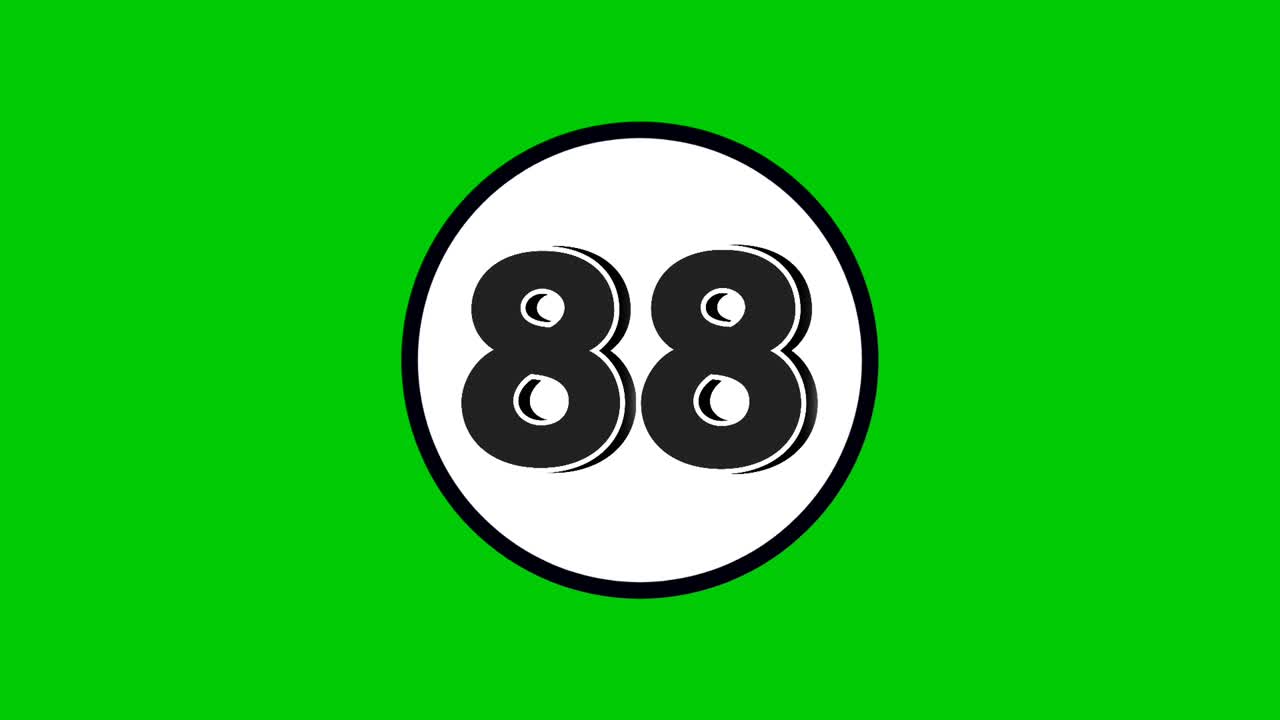 Number 88 symbol sign animation motion graphics cartoon black color on green screen background.numbers in white circle suitable for video elements