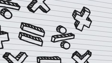 Animation of falling mathematical sings over white background