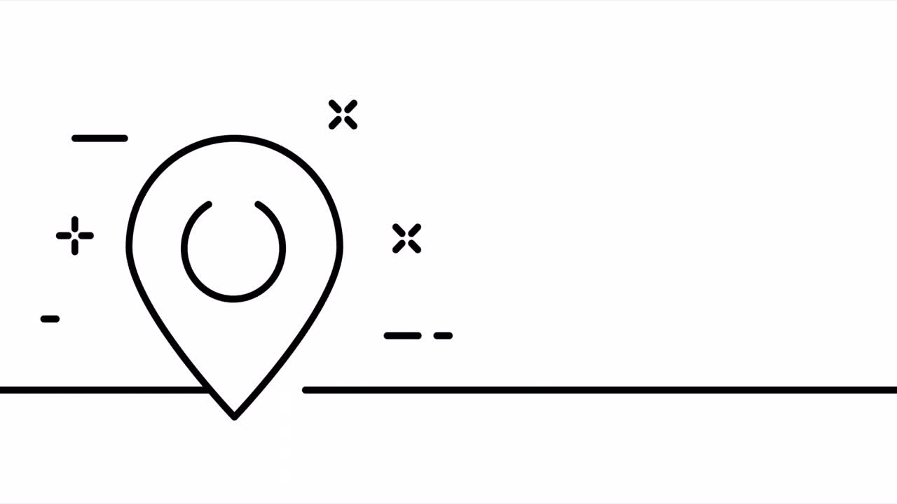однолинейный рисунок, геолокация сплошной линии. однолинейная рисунок анимация местоположения, этикетки и трассы. логотип путешествия анимирован. видео 4k