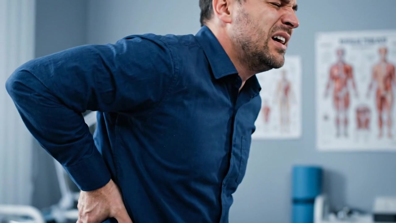 Man Suffering From Severe Back Pain in Medical Office