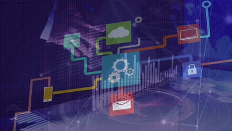 Animation of connections with icons and data processing