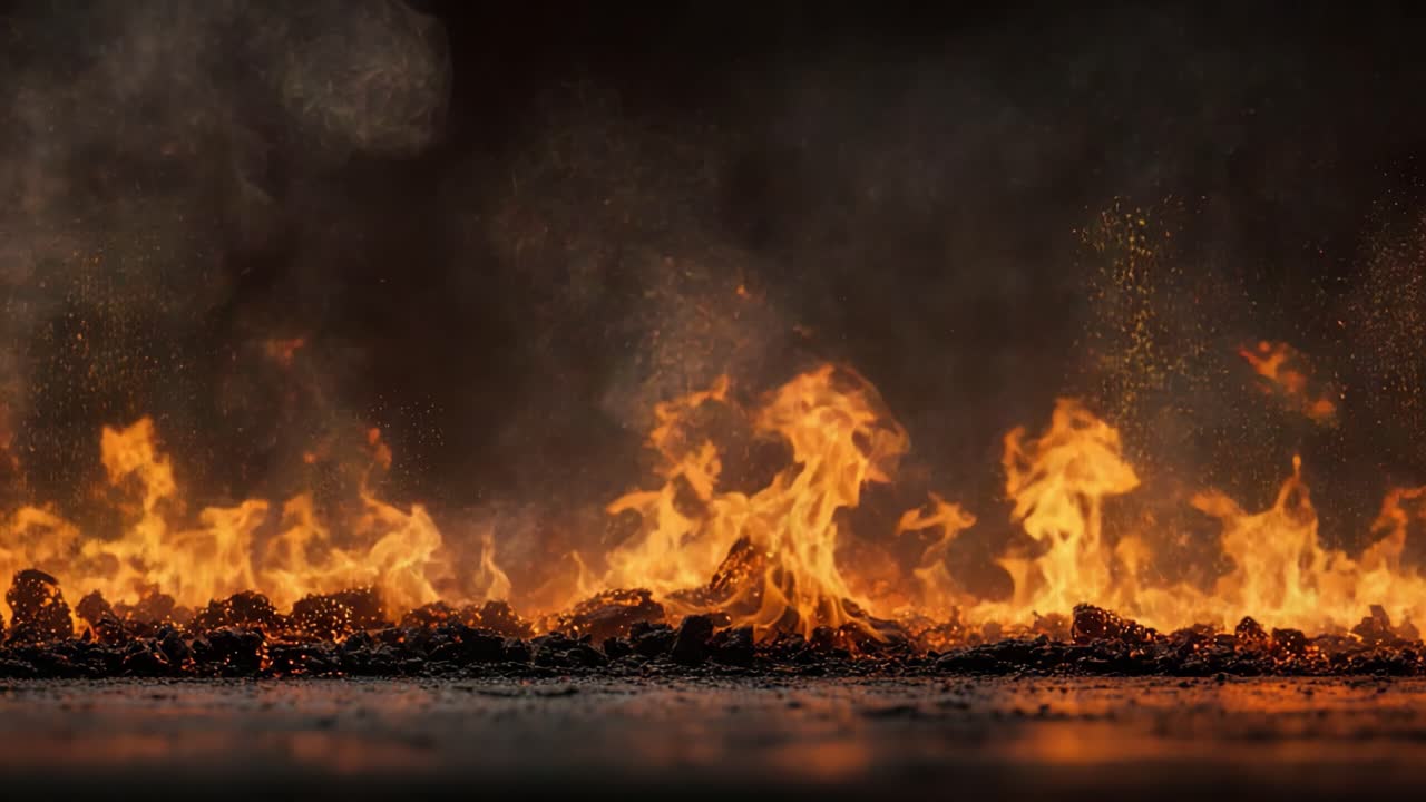 A Mesmerizing Display of Flames Dancing in Darkness, Creating a Fiery Spectacle with Eruptions of Light and Texture, Capturing the Intensity of Nature's Power