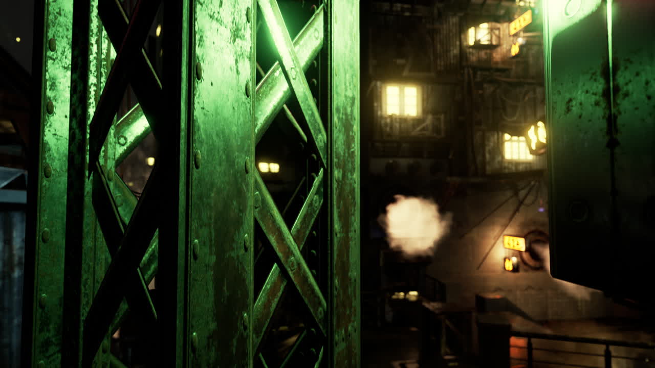 안개 가 있는 산업 도시 거리 도시 야간 풍경