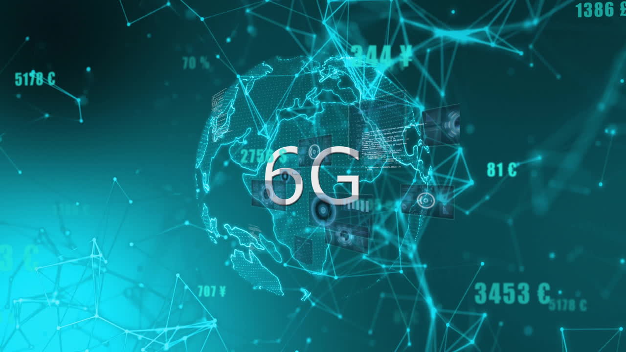 Data visualization with 6G text over digital globe showing network connections