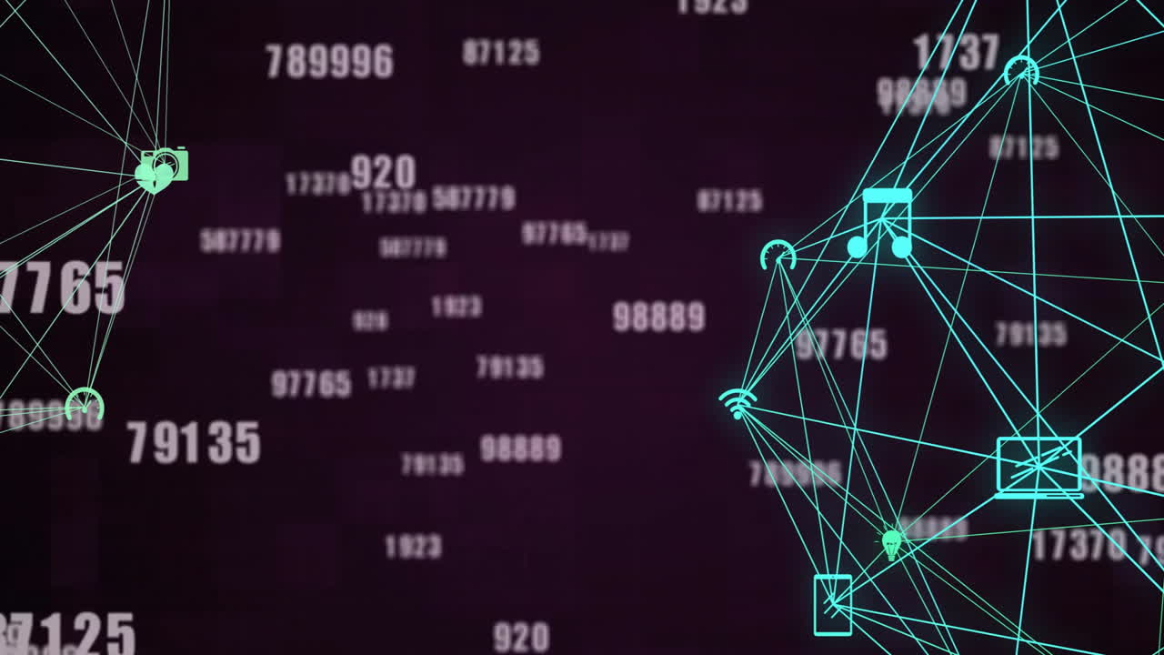 Network of connections and data processing animation over numerical background