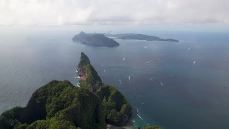 oh Phi Phi Lee panoramic aerial of Maya Bay and Phi Leh Bay. High quality 4k footage