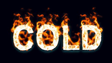 fire consumes the word cold, creating a striking contrast against a black background. flames symbolize the clash of temperatures