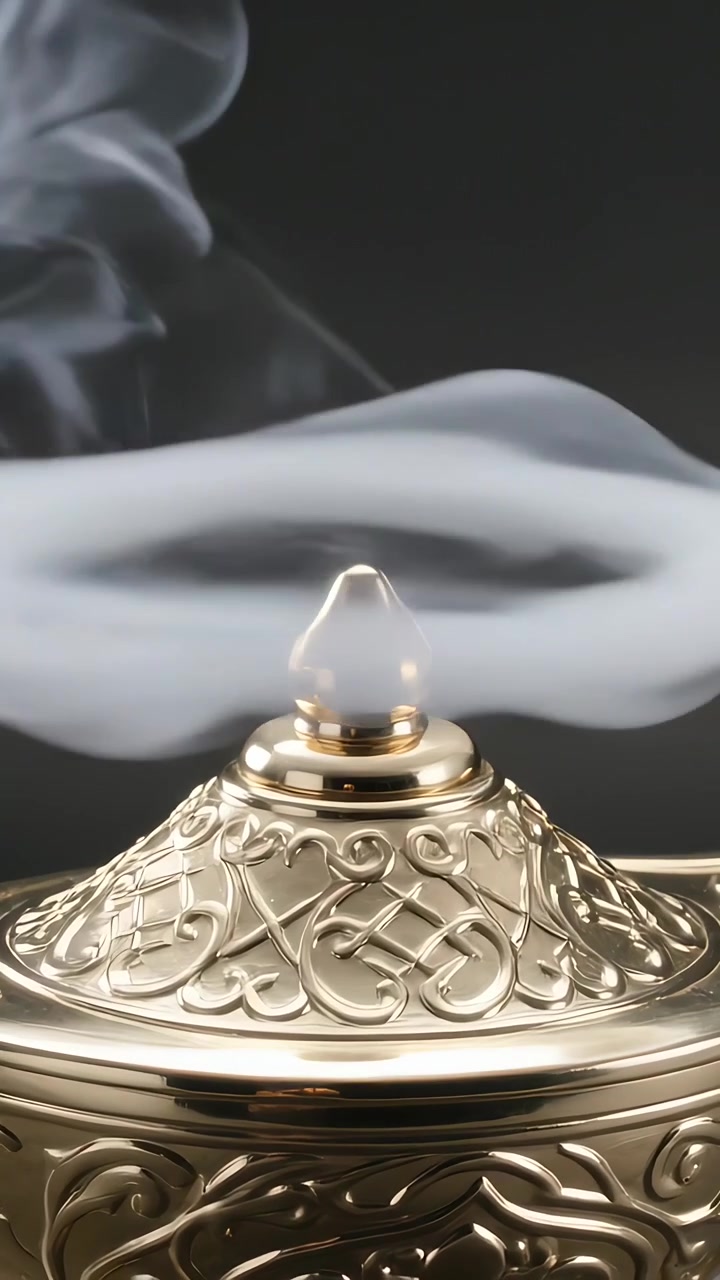 Video verticale: Urna che emette fumo dalla sommità in studio, formando un anello e gettoni che mostrano un rilievo.