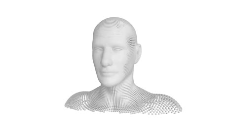 moving human bust on white background