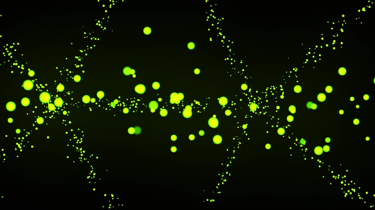 녹색 방울, 추상적인 배경, 원으로 회전, 기름 속의 공기의 어있는 구, 물의 표면에 머물러, 3d 루프 애니메이션, vj, 4k