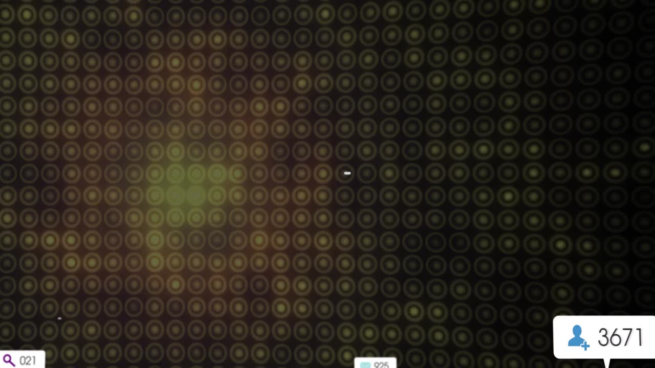 Search bubble appearing starting badges popping, rising, clustering, then fading to show user data