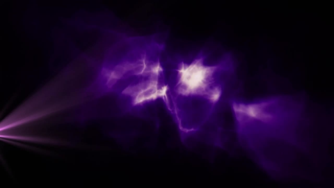 Animation of purple clouds of smoke with spot of light moving in seamless loop on black background