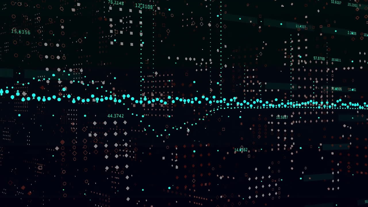 Animation of data processing over dark background