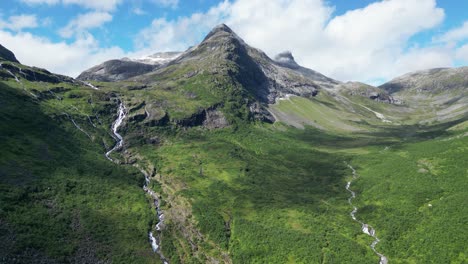 Reinheimen-National-Park-in-Norway---Scenic-Mountains-and-Green-Nature-Landscape---Aerial