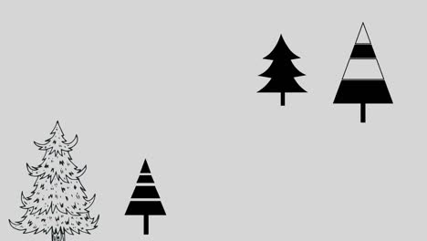 animación de texto ho ho ho en negro con árboles de navidad en fondo gris