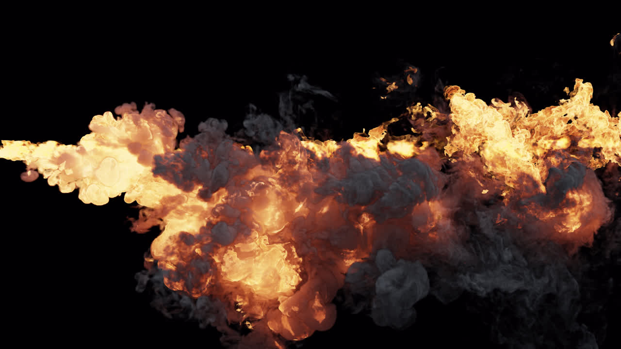 Stream of Fire and Smoke Spreading on Black Background