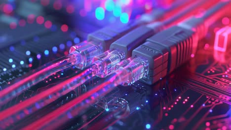 abstract circuit board with neon lighting