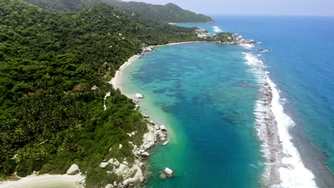 aerial drone view over tayrona national park in colombia, south america