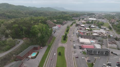 pigeon forge tennessee aerial drone moving in