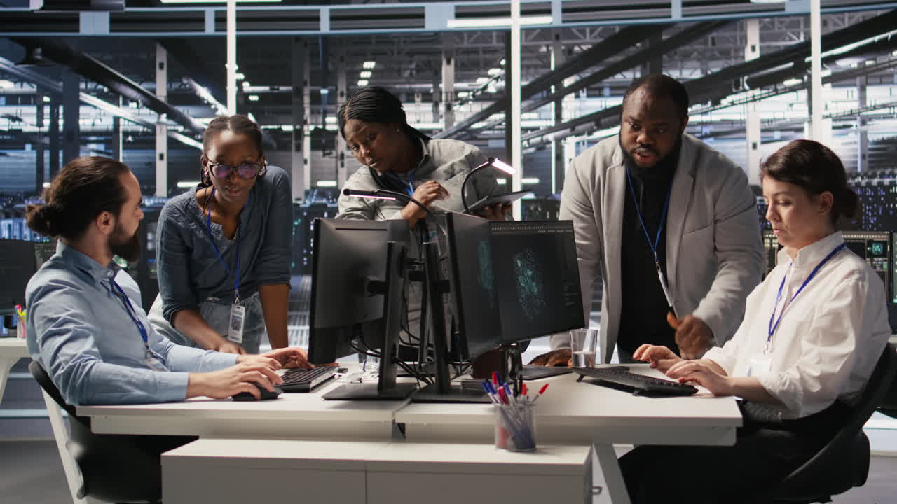 Vertical video Engineering team in data center using AI automation