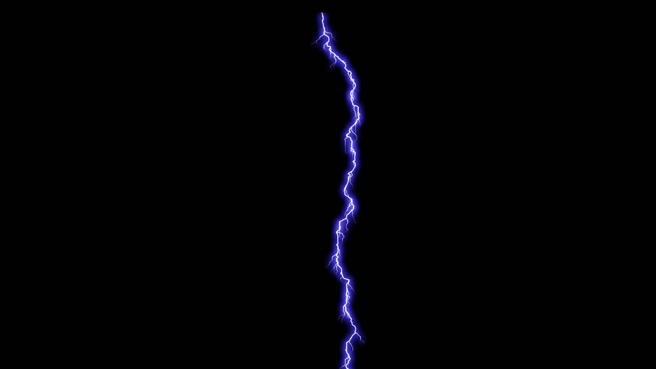 Set of Beautiful Lightning Strikes on Black Background. Electrical Storm. Video of Blue Realistic Thunderbolts in Loop Animation in 4k 3840x2160.Thunderstorm with flashing lightning thunderbolt